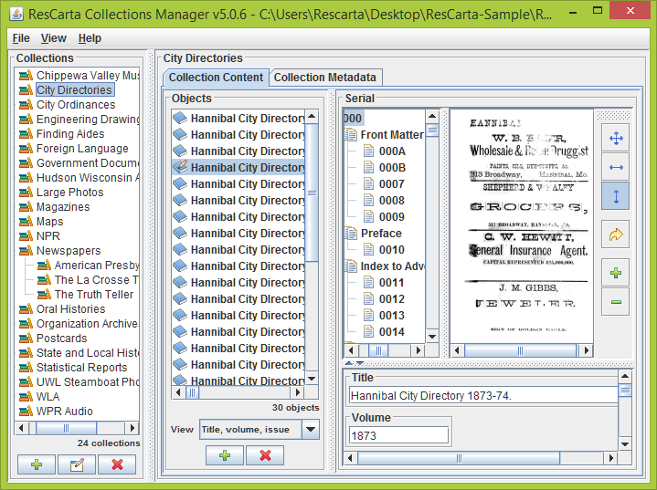 Screenshot of the Collections Manager