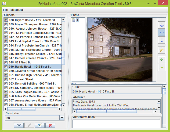 Screenshot of the Metadata Creation tool